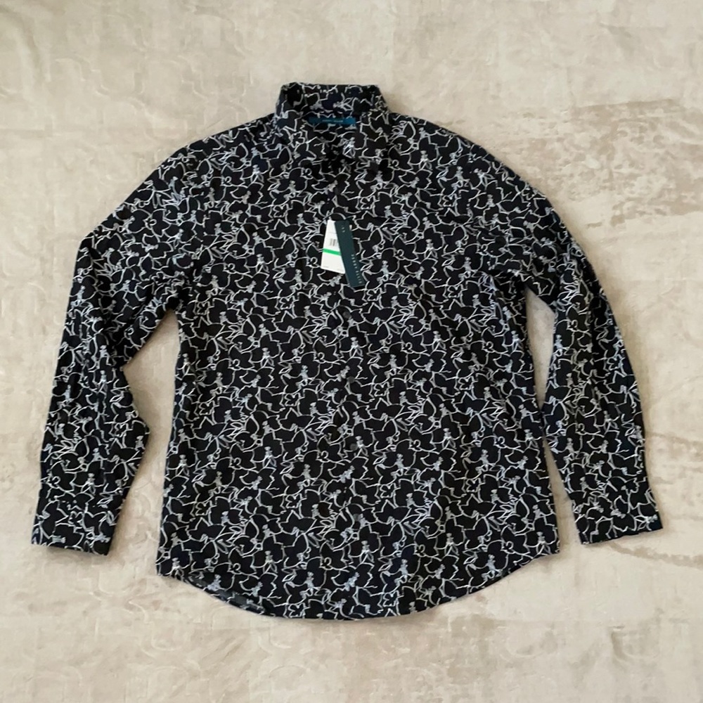 Men’s Perry Ellis Black & White Floral Shirt